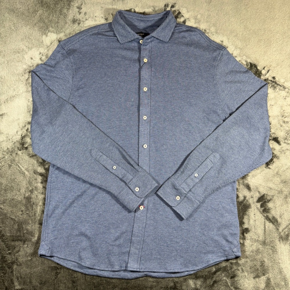 Cremieux Classics Mens XL‎ Blue Waffle Knit Long Sleeve Button Down Shirt NWT